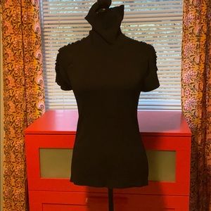 Black ribbed short sleeve turtleneck